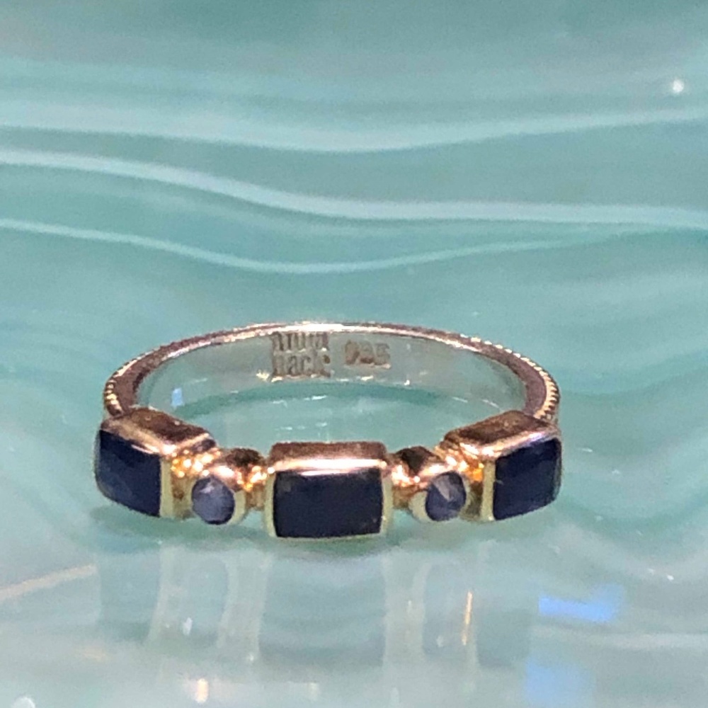 Anna Beck Gold Sapphire & Hematite Band Ring, Size 7